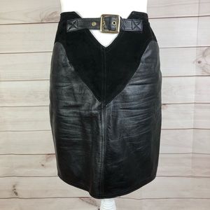 Cache Black Leather Belt Skirt
